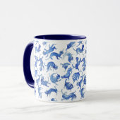 Himmlische Ming schwebende Katzen Tasse | Blaue Ak (Vorderseite Links)