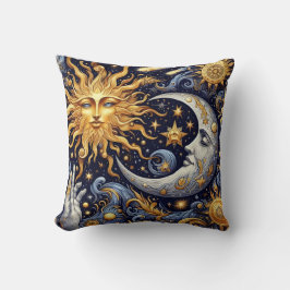 Himmlische Mitternachts-Silhouette Sonne und Mond Kissen