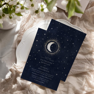 Himmlische Mitternachtsblaue Sterne Mond Hochzeit Folieneinladung