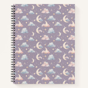 Himmlische Mond Sterne Wolken Wasserfarbe Pastelle Notizblock