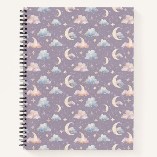 Himmlische Mond Sterne Wolken Wasserfarbe Pastelle Notizblock (Vorderseite)