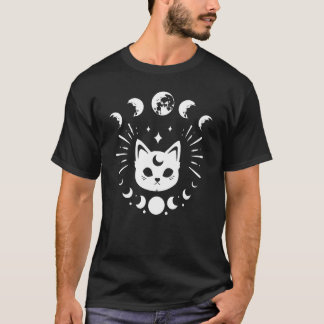 Himmlische Mondphasen und Katze Mystisch Boho Wicc T-Shirt