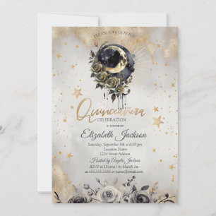 Himmlische Mondrosen Sterne Quinceanera  Einladung