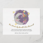 Himmlische Mondstars Blume Geburtserklärung Folieneinladung (Vorderseite)