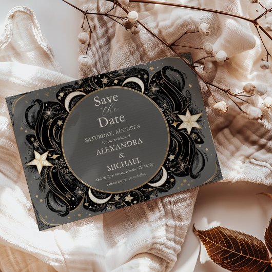 Himmlische mystische Mond Sterne Hochzeit Boho Save The Date