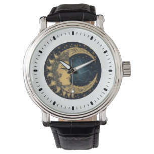 Himmlische mystische Sonne Mond  Armbanduhr