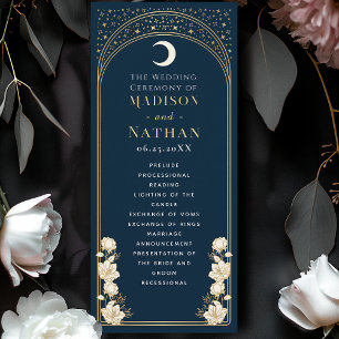 Himmlische Navy Elegant Arch Art Nouveau Hochzeit Programm