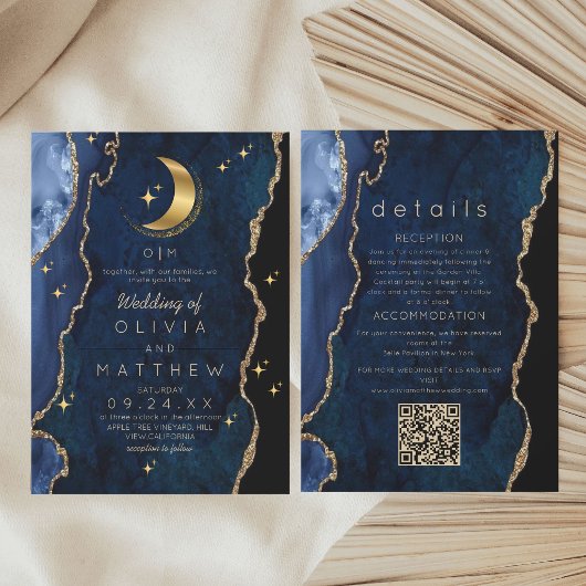 Himmlische Navy-Hochzeit mit QR-Code Einladung