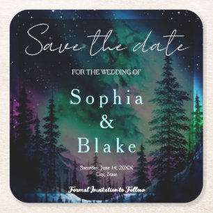 Himmlische Nordlichter Hochzeit - Save the Date Rechteckiger Pappuntersetzer