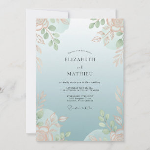 Himmlische Pfirsich-Laub-Eukalyptus-Hochzeit Einladung