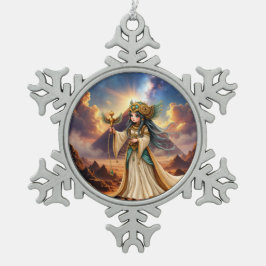 Himmlische Priesterin der goldenen Pyramide. Schneeflocken Zinn-Ornament