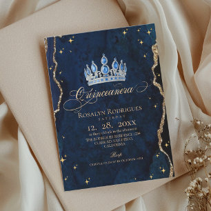 Himmlische Prinzessin Quinceanera Blau Gold Sterne Einladung