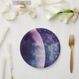 Himmlische Purpur-Galaxie-Mond-Hochzeit  Pappteller
