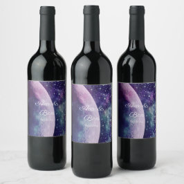 Himmlische Purpur-Galaxie-Mond-Hochzeit  Weinetikett