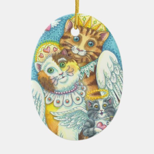 HIMMLISCHE PURRS CAT ANGELS CHRISTMAS ORNANATION KERAMIKORNAMENT (Vorne)