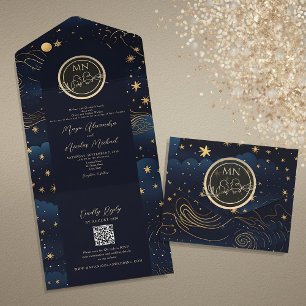 Himmlische QR-Code-Hochzeit All In One Einladung