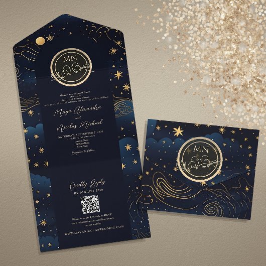 Himmlische QR-Code-Hochzeit All In One Einladung