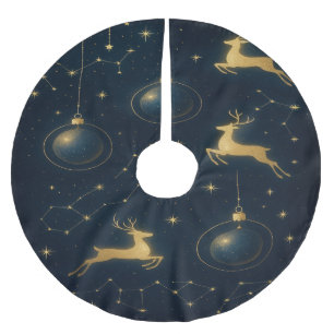 Himmlische Rentiere und goldene Stern-Ornamente Polyester Weihnachtsbaumdecke