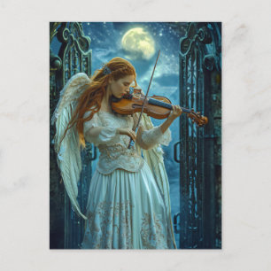 Himmlische Ruhe Weiblicher Engel mit einer Violine Postkarte