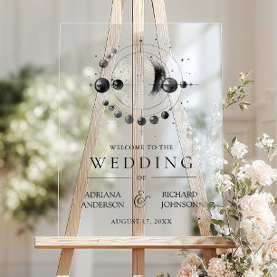 Himmlische Schwarz-Weiß-Mond-Hochzeit Willkommen Acrylschild