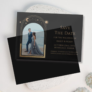 Himmlische Schwarze Goldene Arch Foto Hochzeit Pergament Einladungen