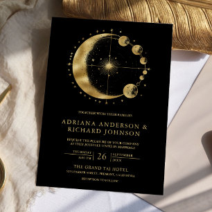 Himmlische schwarze Goldene Halbmondphasen Hochzei Einladung