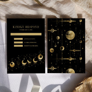 Himmlische schwarze Goldene Halbmondphasen Hochzei RSVP Karte