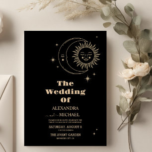 Himmlische Schwarze Goldene Mond Hochzeit Einladung