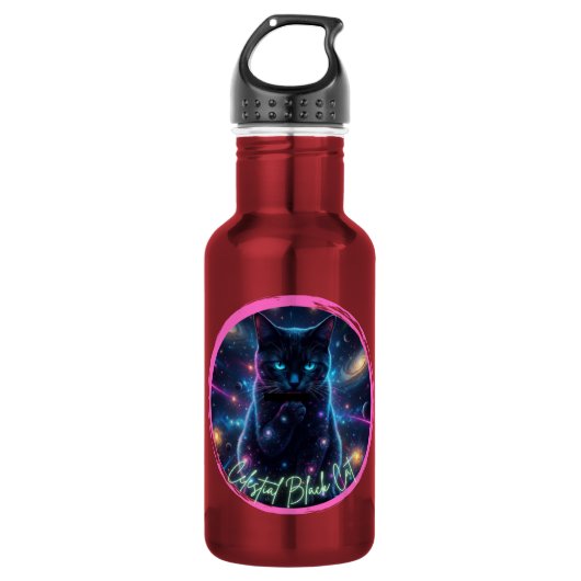 Himmlische schwarze Katze Edelstahlflasche (Vorderseite)
