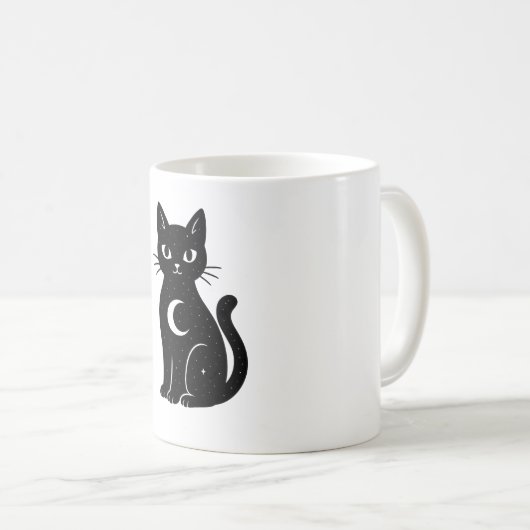 Himmlische schwarze Katze mit Halbmond | Mystisch Kaffeetasse (VorderseiteRechts)