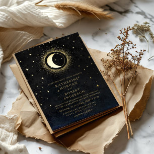 Himmlische Schwarze Sterne Mond Hochzeit Mitternac Folieneinladung
