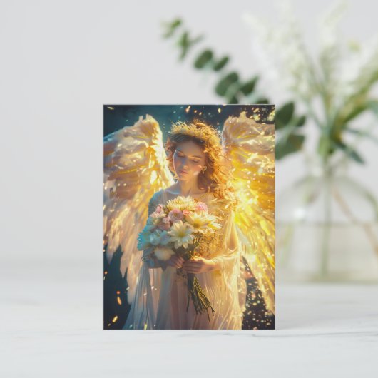 Himmlische Serenity Female Engel mit Bouquet Postkarte (Stehend Vorderseite)