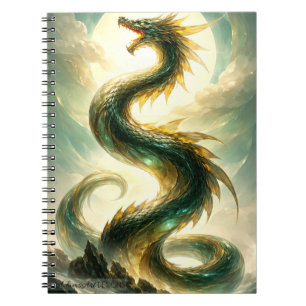 Himmlische Smaragd-Drachen-Fantasy-Kunst Notizblock
