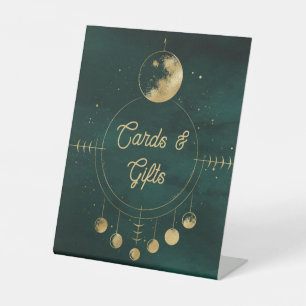 Himmlische Smaragd-Goldmond-Hochzeitskarte und Ges Sockelschild