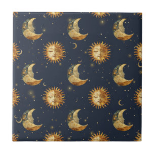 Himmlische Sonne & Mond Gold Sternennacht Muster ( Fliese
