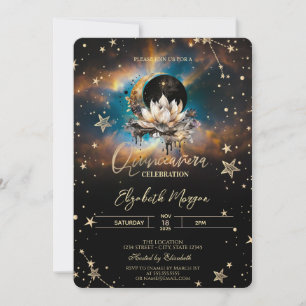 Himmlische Sonne, Mond Lotus Sterne Quinceanera Einladung