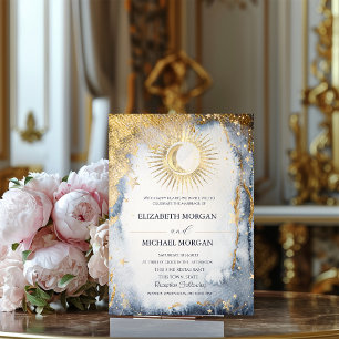Himmlische Sonne, Mond, Sterne Aquarell-Hochzeit Einladung