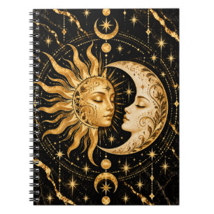 Himmlische Sonne und Mond Gold Notizblock