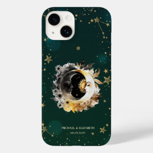 Himmlische Sonne und Mondblumen Sterne Grün Case-Mate iPhone 14 Hülle