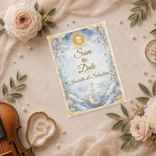 Himmlische Sonnenmond-Hochzeit Save The Date