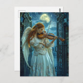 Himmlische Stille Der weibliche Engel mit Violine Postkarte (Vorne/Hinten)