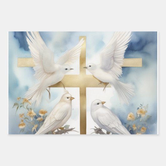 Himmlische Tauben und Kreuzungen Geschenkpapier Set (Vorderseite)