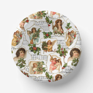 Himmlische Vintage Engel, Holly & Music Collage Pappteller