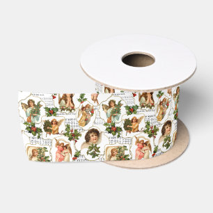 Himmlische Vintage Engel, Holly & Music Collage  Satinband