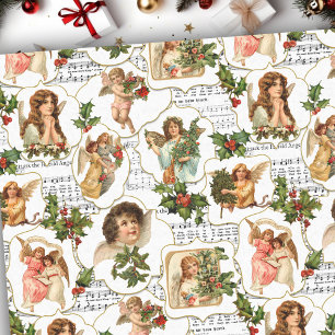 Himmlische Vintage Engel, Holly & Music Collage Seidenpapier