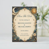 Himmlische Vintage Romantische Kosmische Save The Date (Stehend Vorderseite)