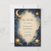 Himmlische Vintage Romantische Kosmische Save The Date (Vorderseite)