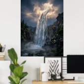 Himmlische Wasserfall-Lichtlandschaft Poster (Heimbüro)