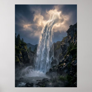 Himmlische Wasserfall-Lichtlandschaft Poster