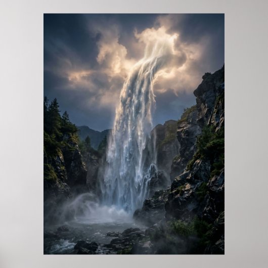 Himmlische Wasserfall-Lichtlandschaft Poster (Vorne)